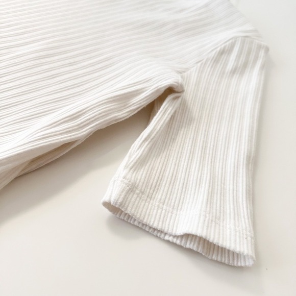 3x1 NYC Ribbed Solid White Split Hem 3/4 Sleeve Cotton Blend Top - Medium - Picture 7 of 9